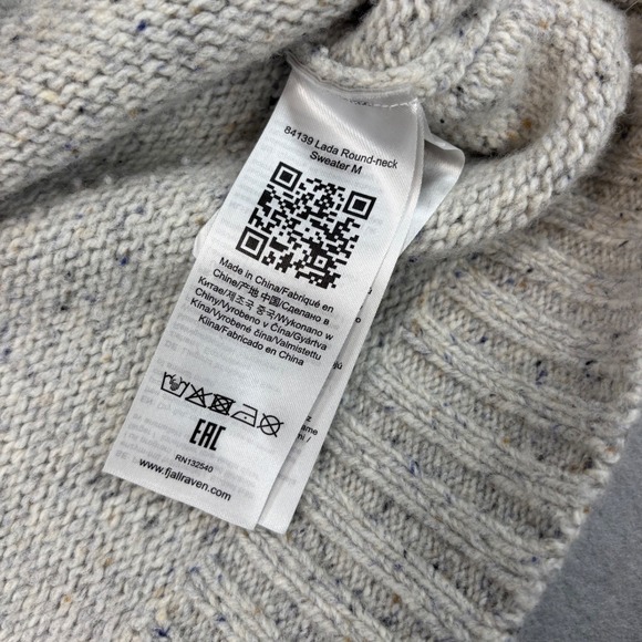 Men's Fjallraven Lada Round Crew Neck Sweater Large Beige Lambswool Pocket Logo - Picture 8 of 10